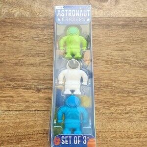 OOLY Astronaut Erasers Set Of 3 Blue Kids School Supplies Multicolor New